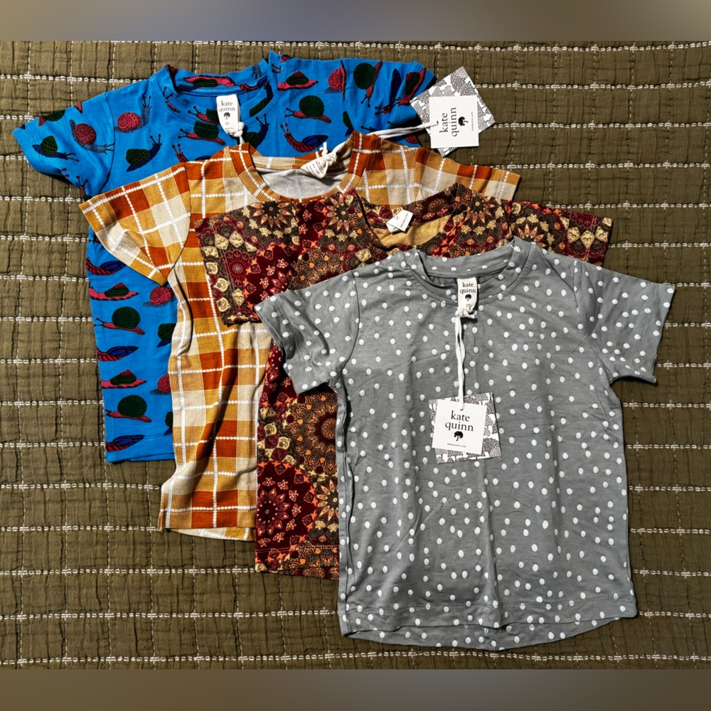 NWT Kate Quinn 3T/2T Short Sleeve Tees and Pants - Blue, Tan, Sage, Red
